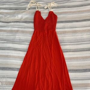 FP Movement by Free People Red Midi Dress with Cream Straps NWT!